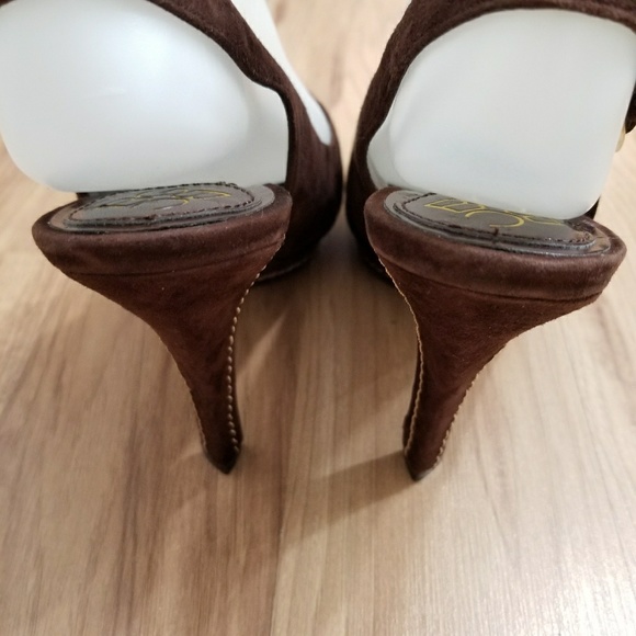 BCBGeneration Brown Suede Platform Slingback Heels - Picture 4 of 7
